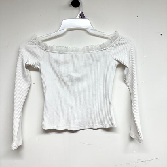 By The Way Women White Off Shoulder Long Sleeve Crop Top Size Small - Picture 1 of 4